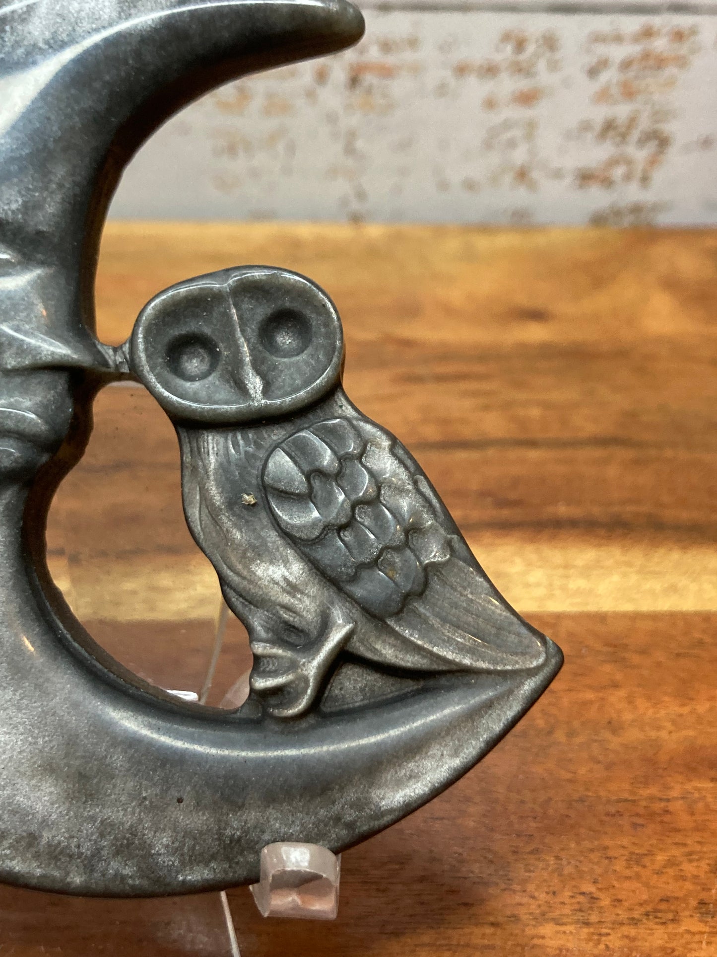Silver Sheen Obsidian Moon with Owl