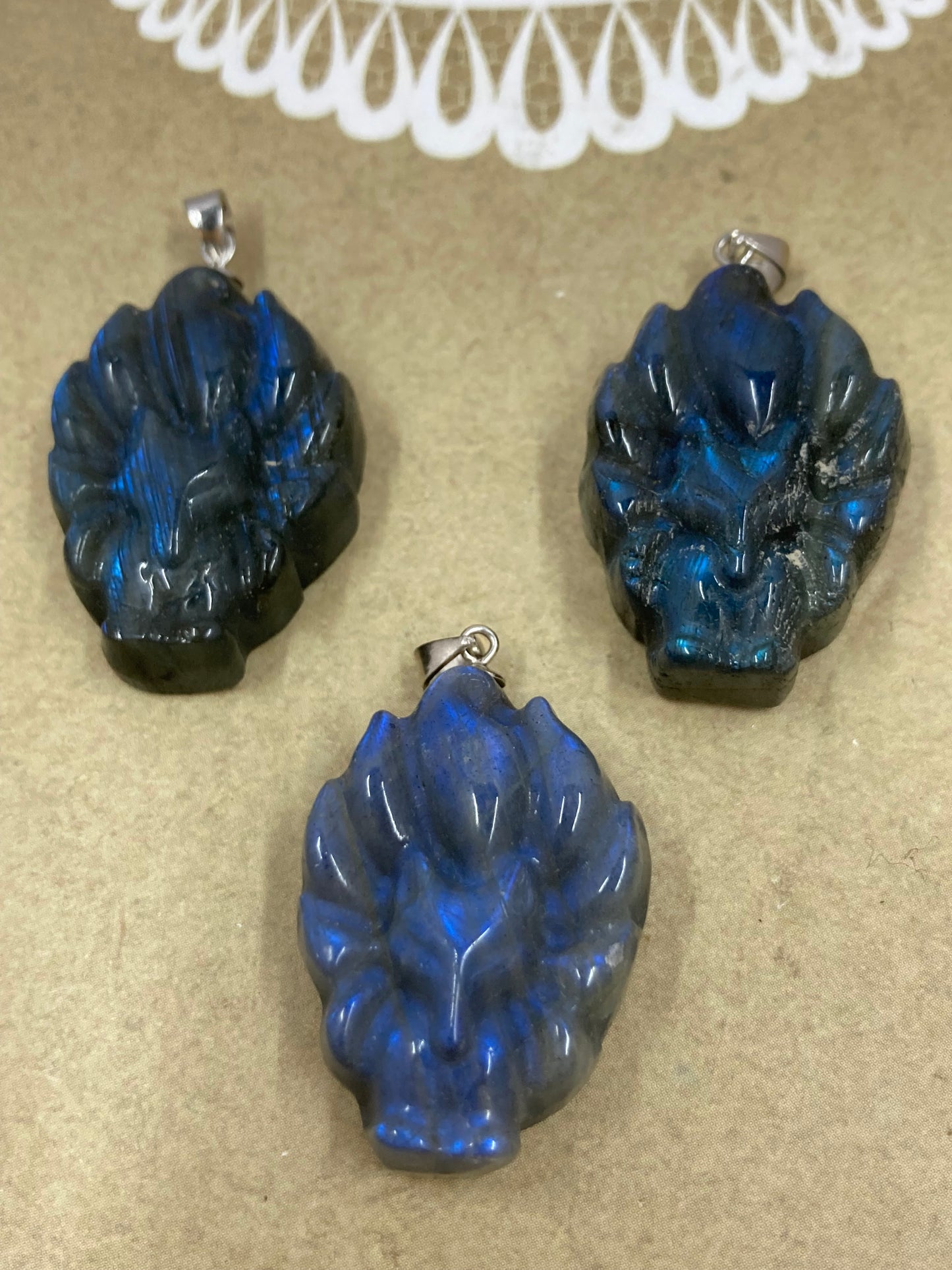 Labradorite 9 Tail Fox Pendant