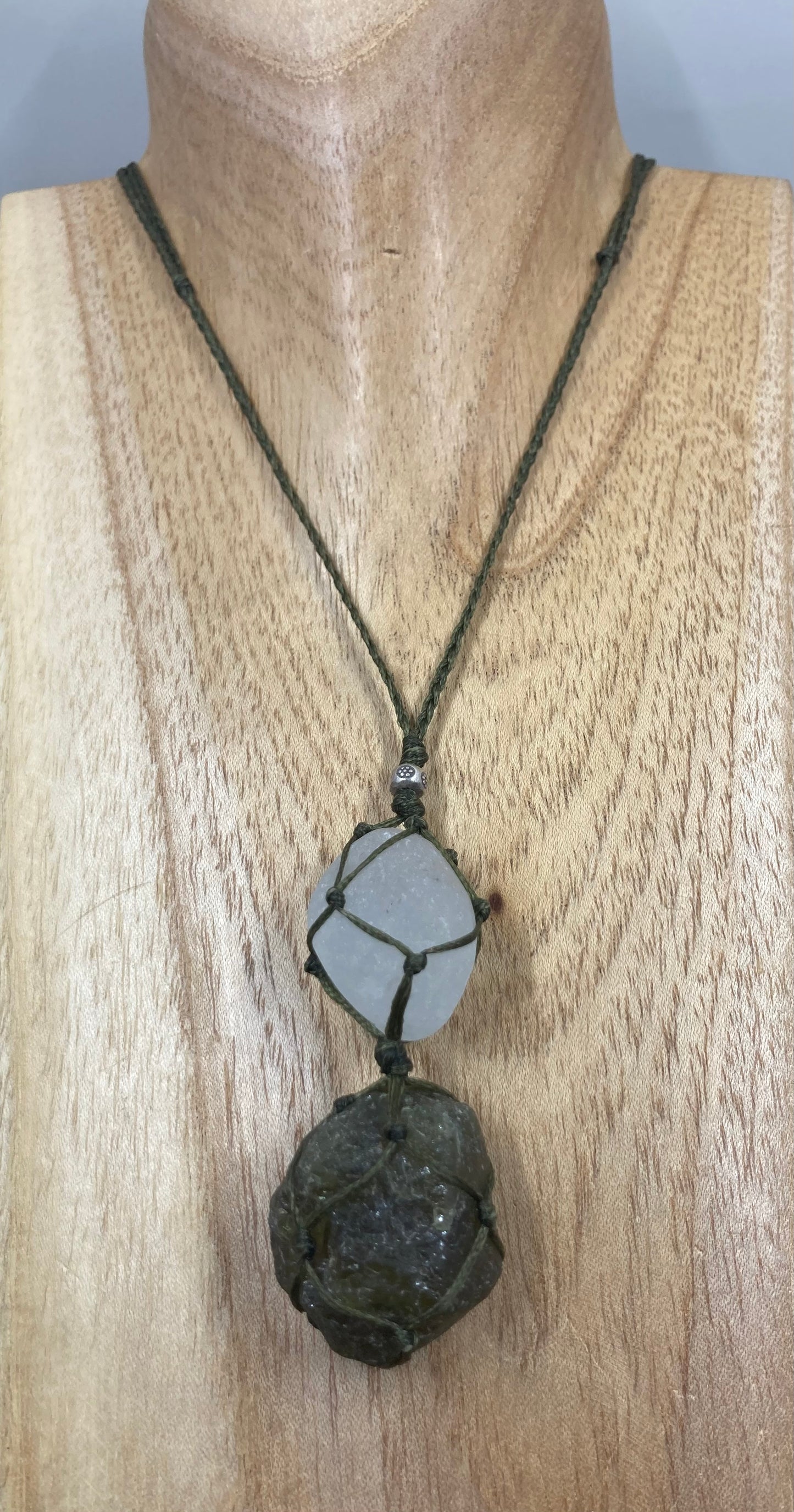 Green Apatite and White Topaz Macrame Necklace