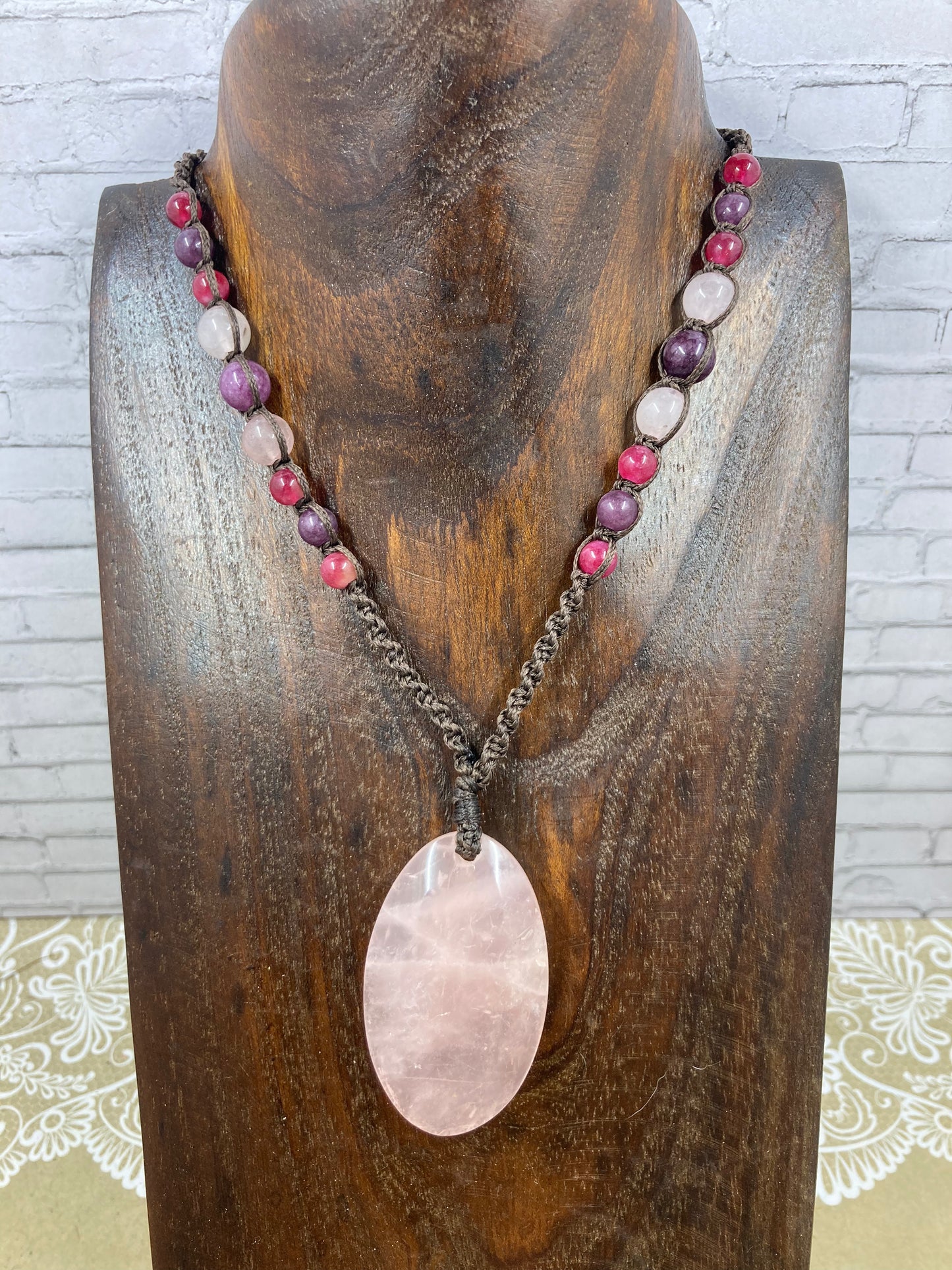 Rose Quartz Macrame Necklace