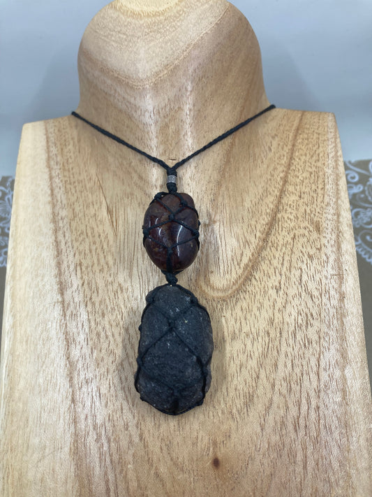 Hessonite Garnet & Agni Manitite Macrame Necklace