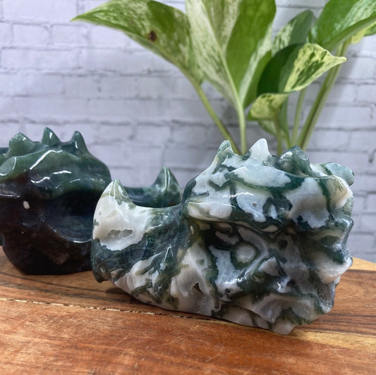 Moss Agate Dragon Skull