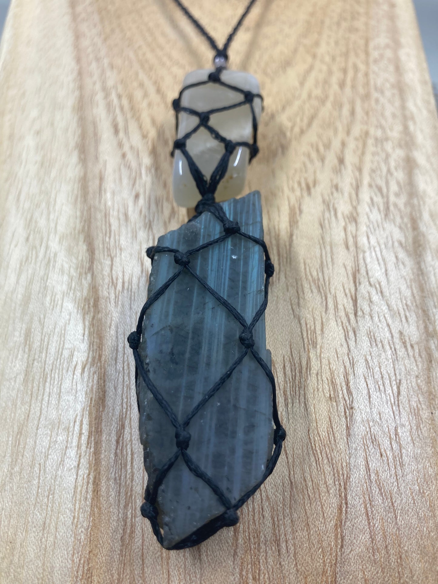 Labradorite and Moonstone Macrame Necklace