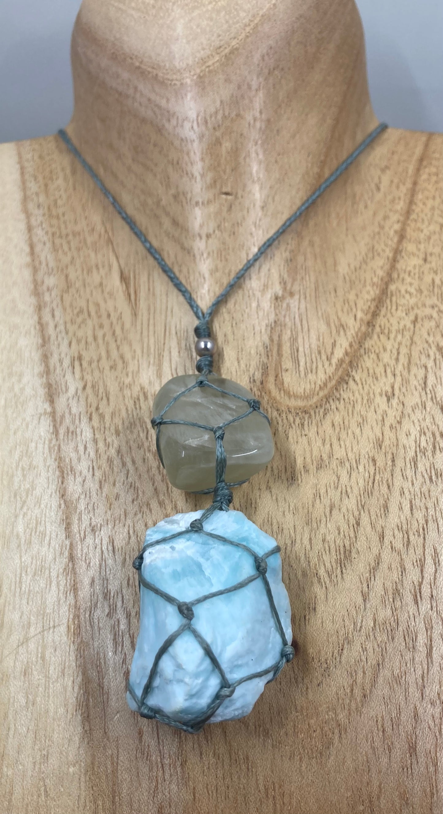 Hemimophite and Green Moonstone Macrame Necklace