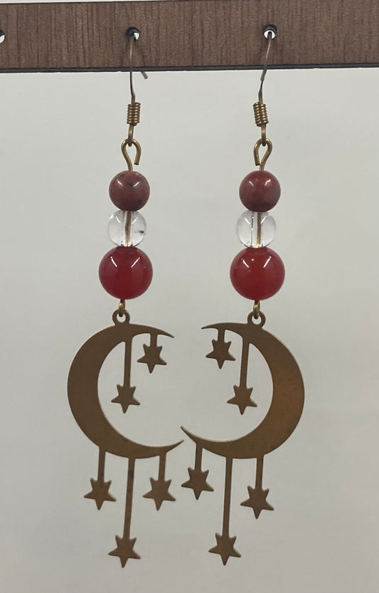 Brass Stars and Moon Earrings