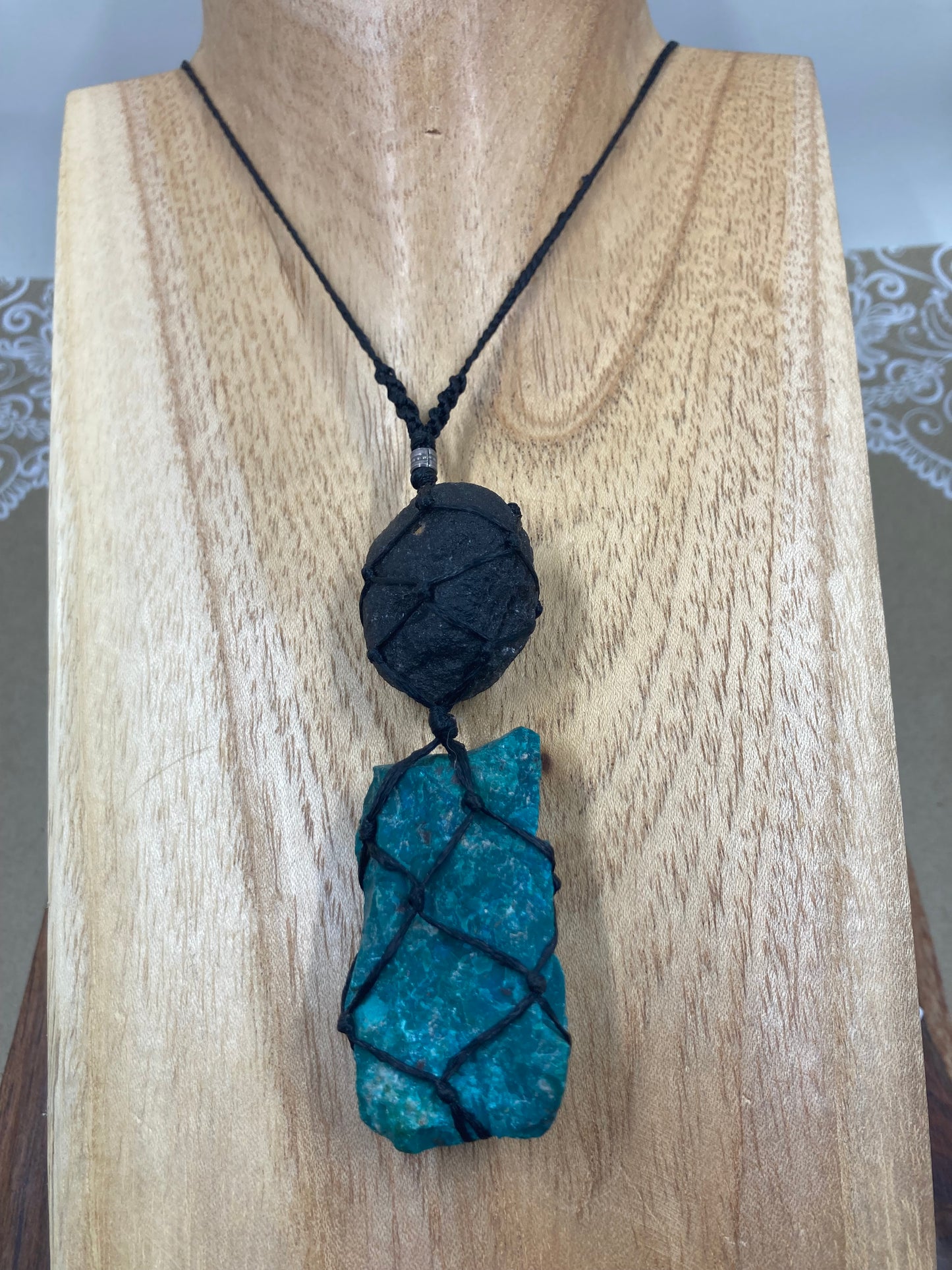 Chrysocolla & Agni Manitite Macrame Necklace