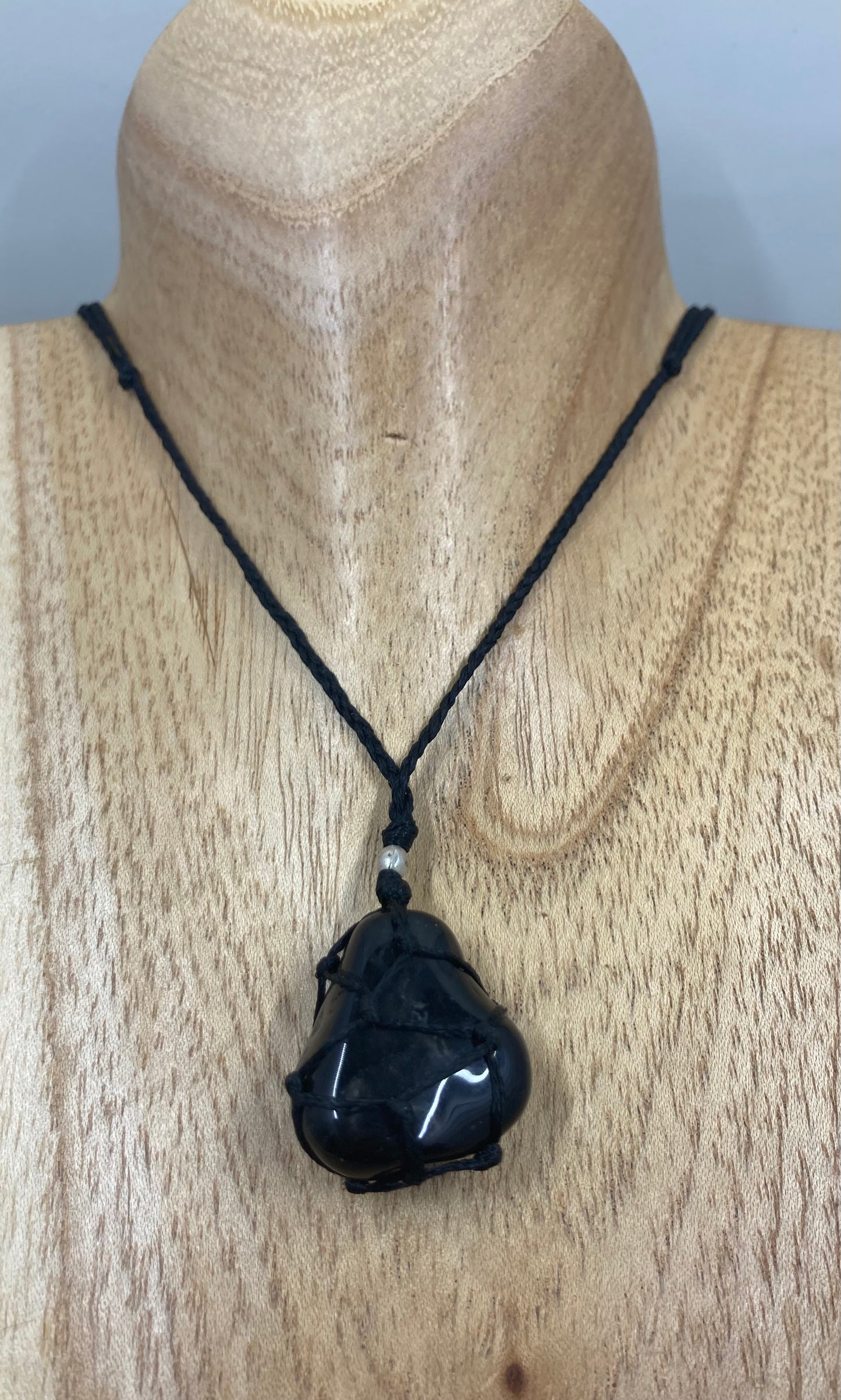 Black tourmaline macrame pendant