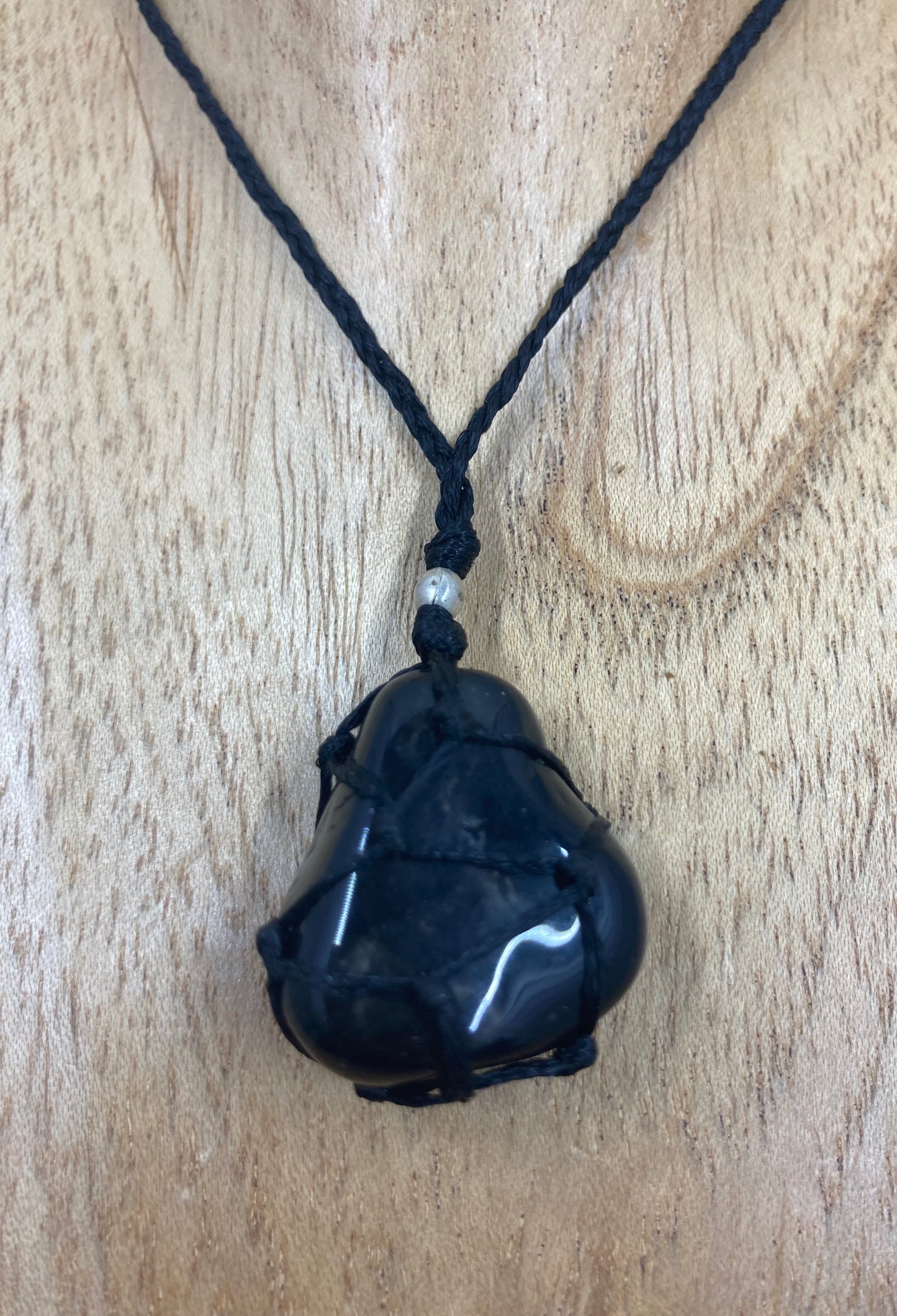 Black tourmaline macrame pendant