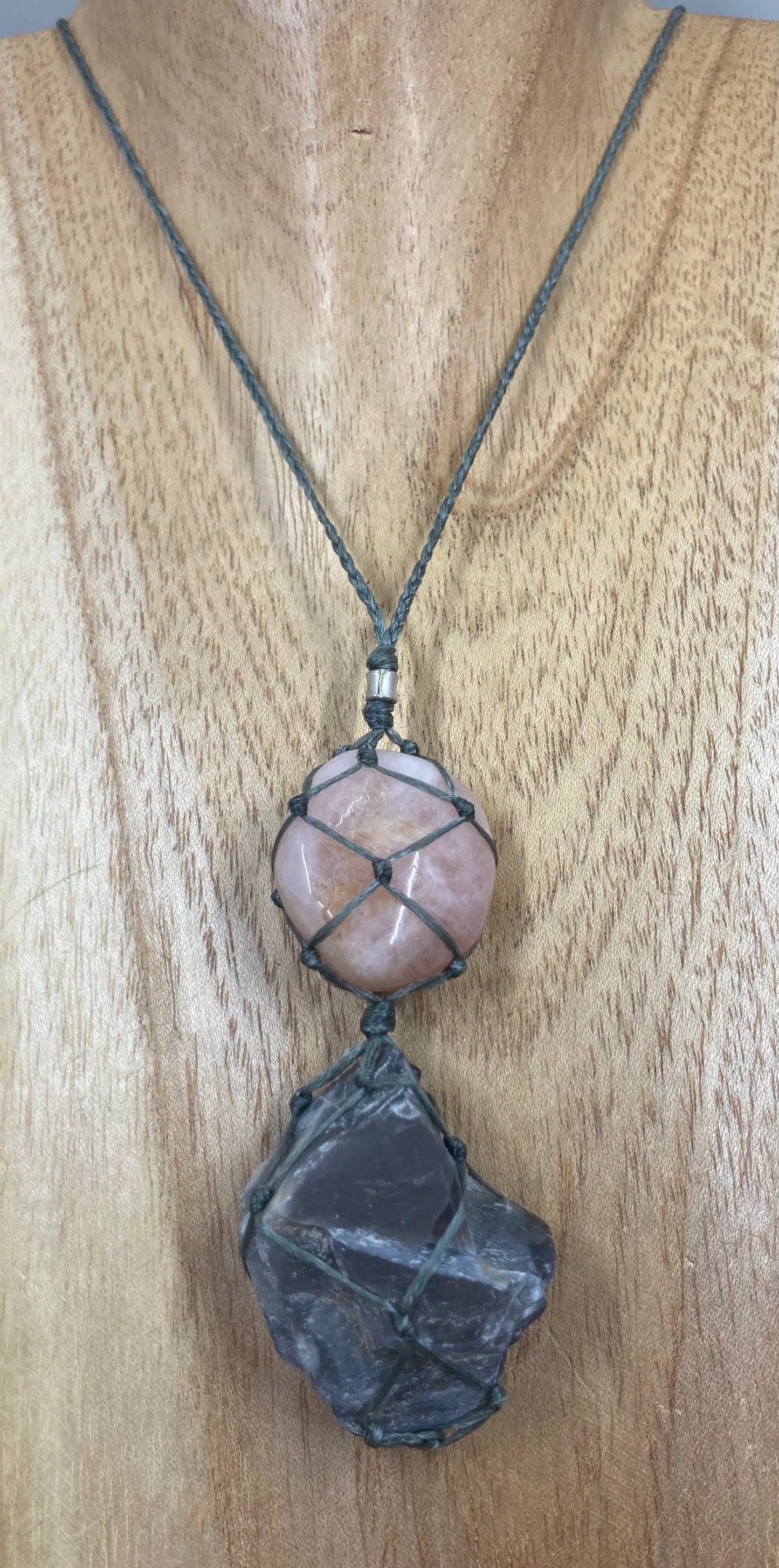 Moonstone and Morganite Macrame Necklace