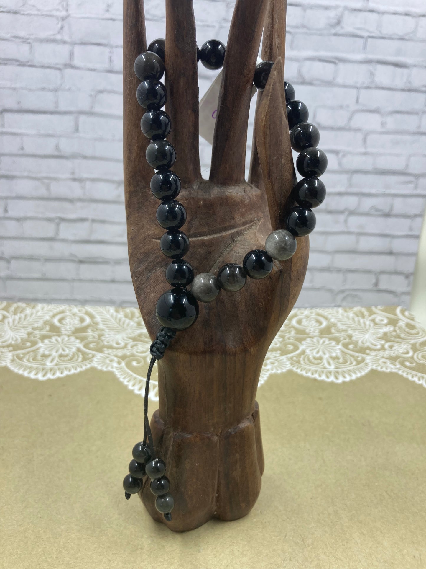 Silver Sheen Obsidian Worry Bead Bracelet