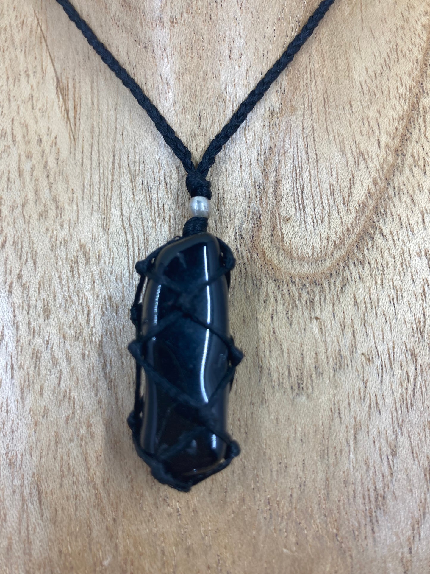 Black tourmaline macrame pendant