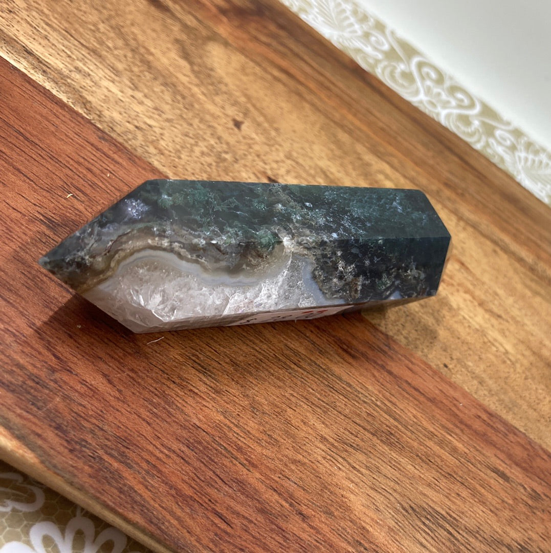 Moss Agate Double Terminated Wand