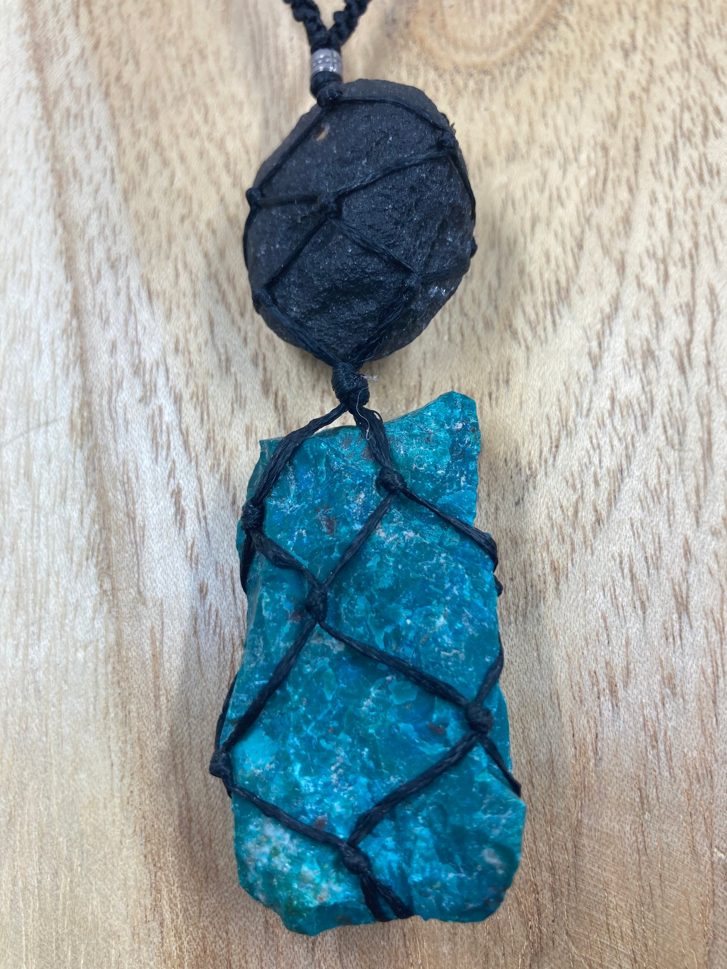 Chrysocolla & Agni Manitite Macrame Necklace