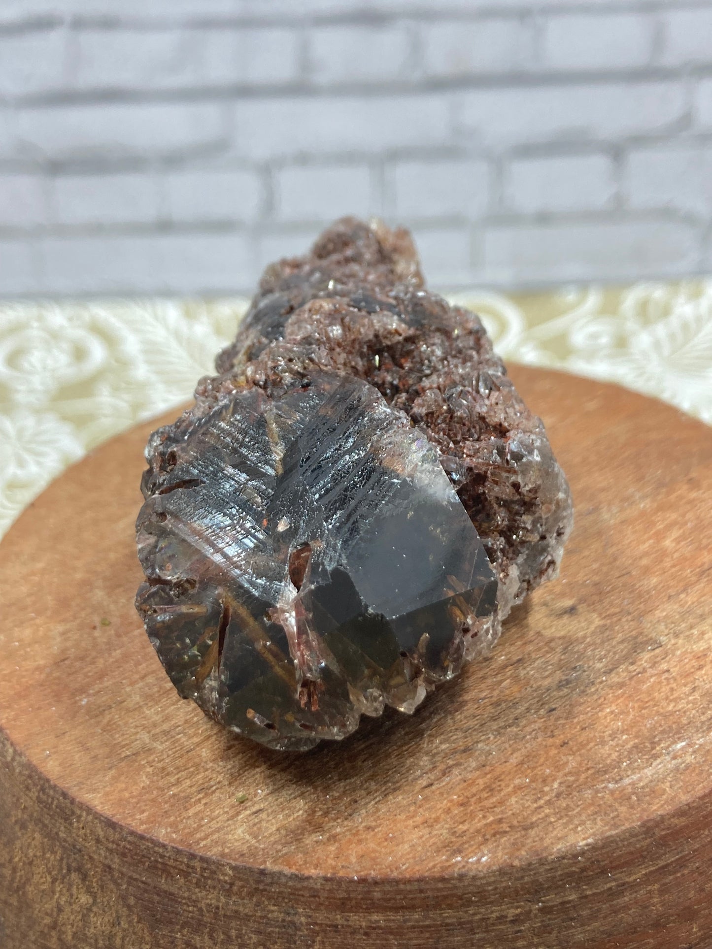 Red Epidote in Smokey Quartz