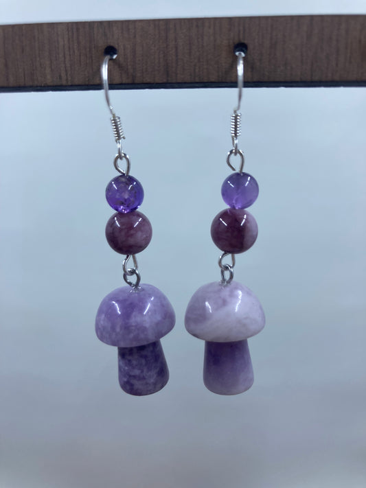 Lepidolite Mushroom Earrings