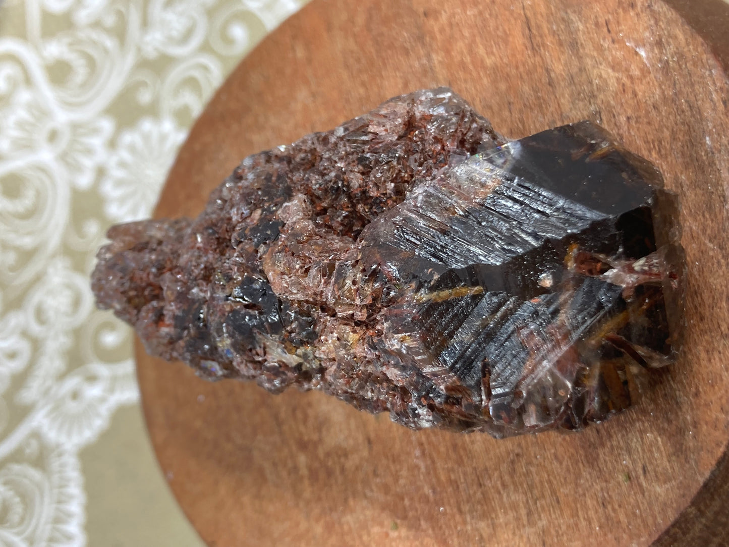 Red Epidote in Smokey Quartz