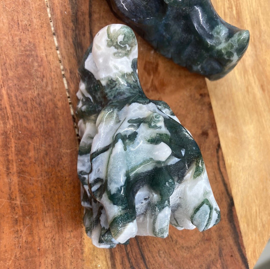 Moss Agate Dragon Skull