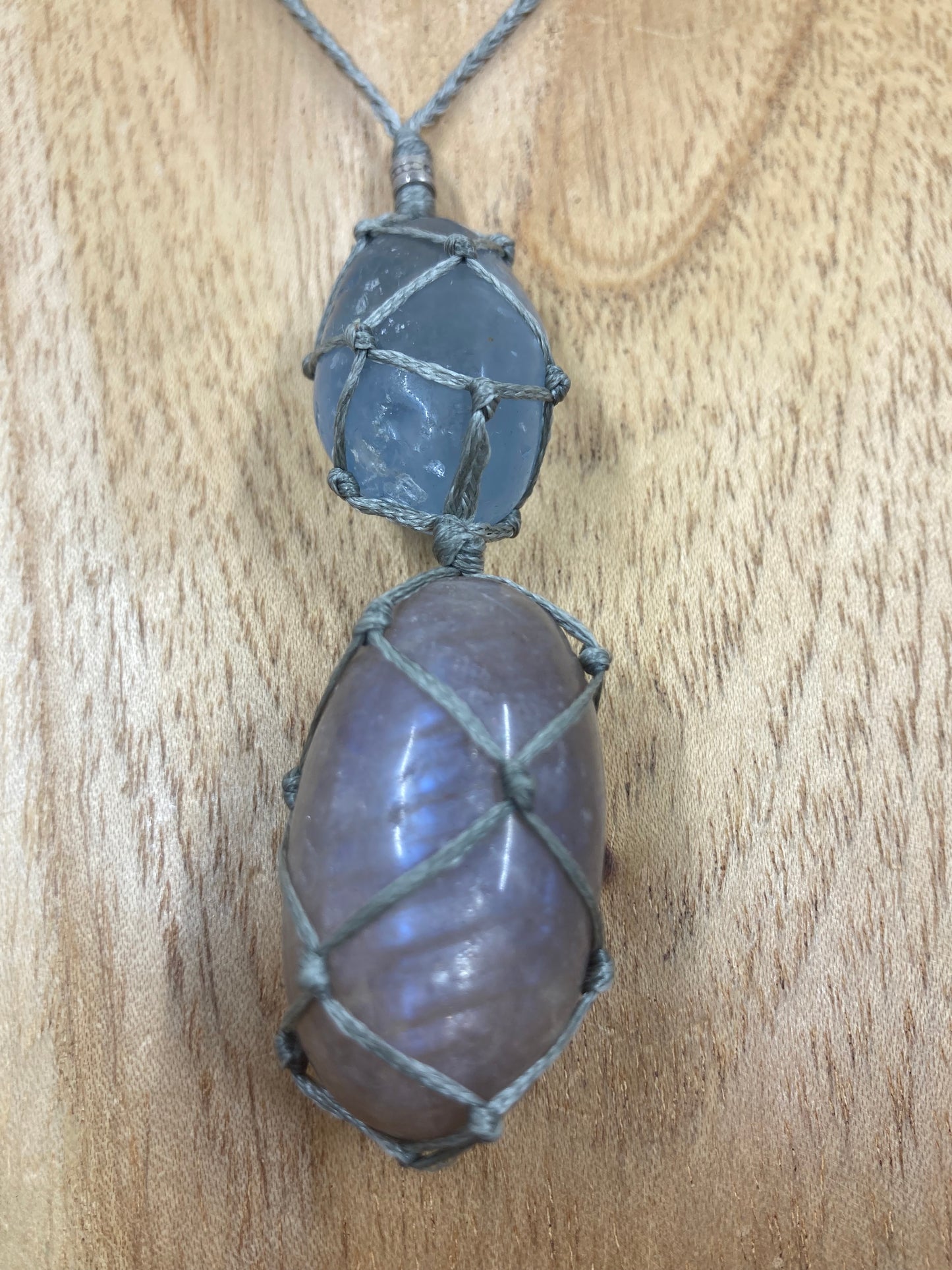 Celestite and Moonstone Macrame Necklace