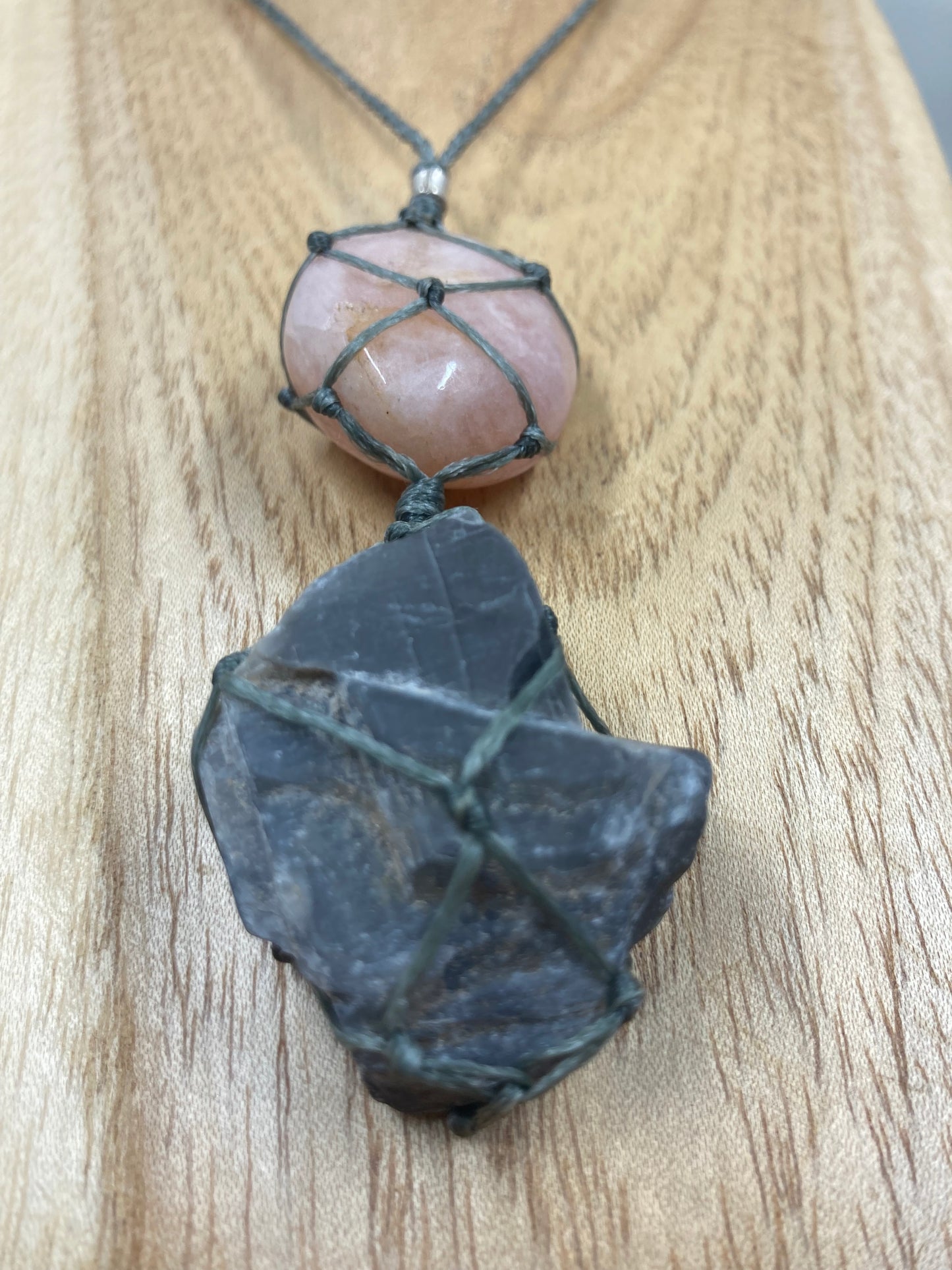 Moonstone and Morganite Macrame Necklace