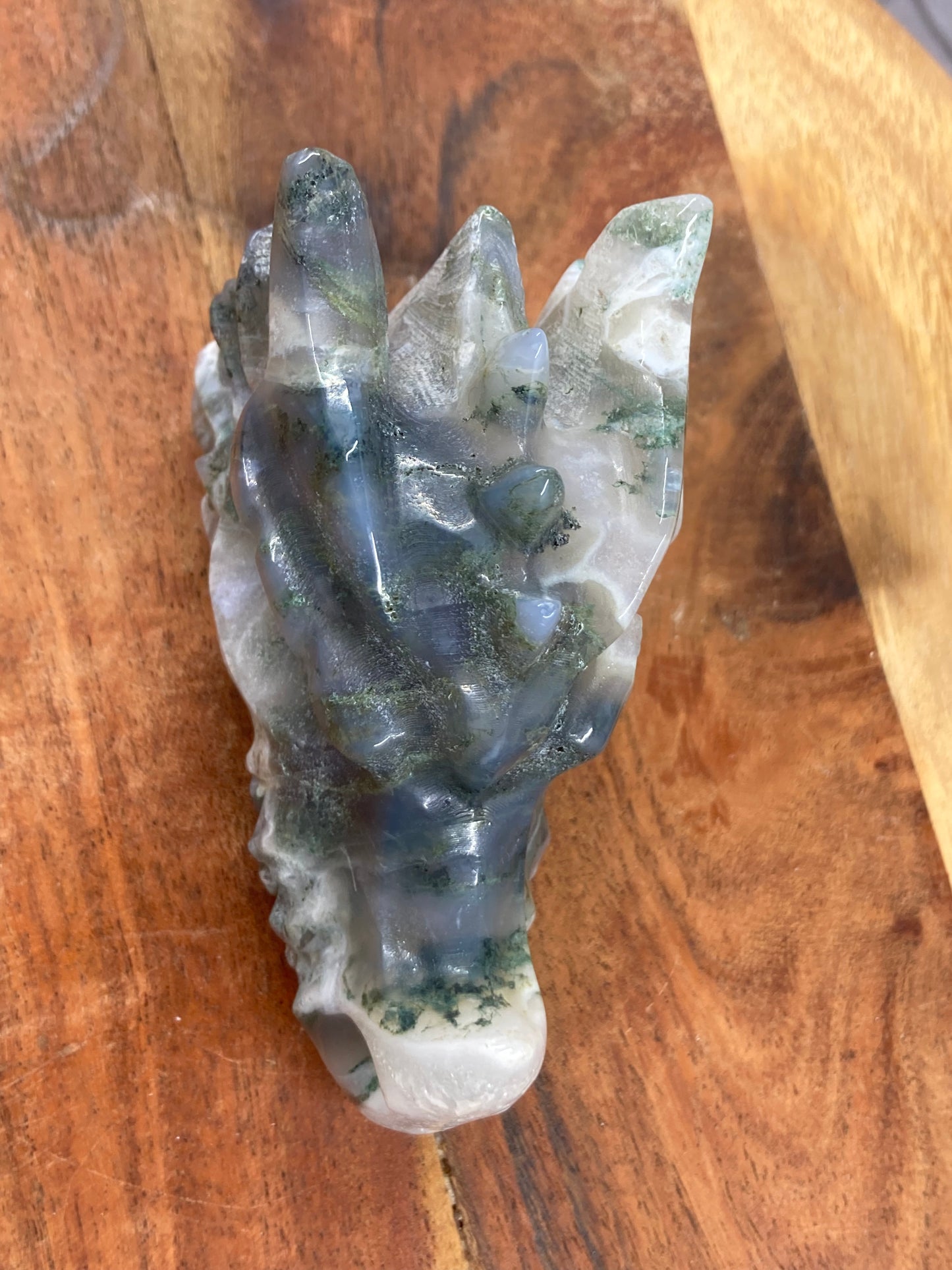 Moss Agate Dragon Skull