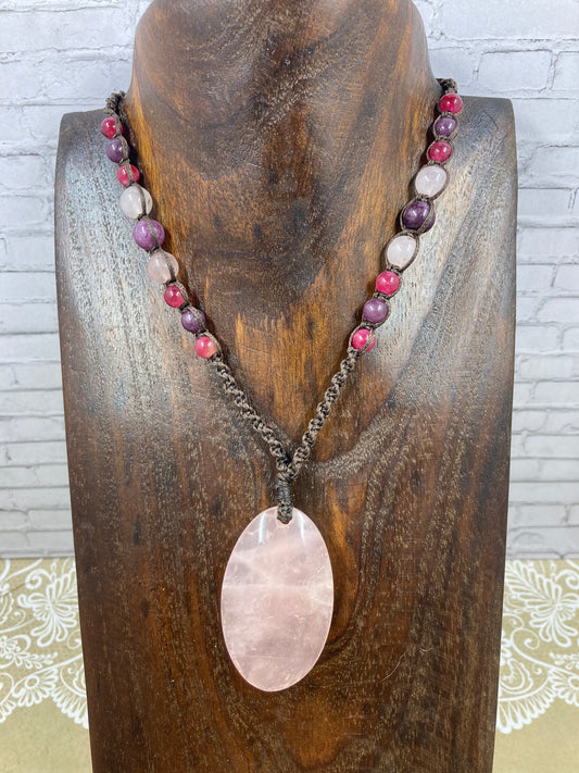 Rose Quartz Macrame Necklace