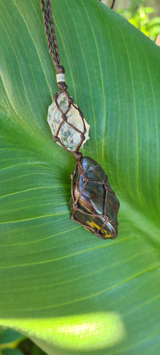 Mugglestone with herkimer diamond macrame pendant