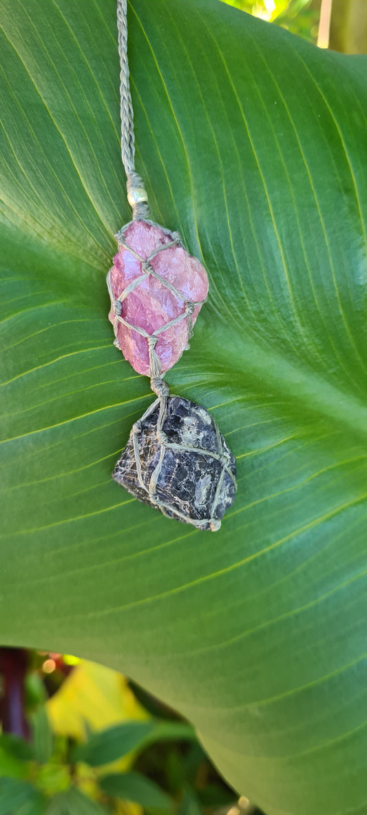 Iolite with Pink Tourmaline Macrame Pendant