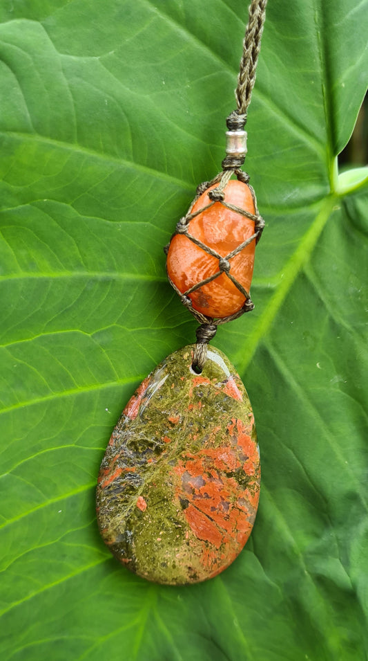 Unakite & Selenite Macrame  Neckalace