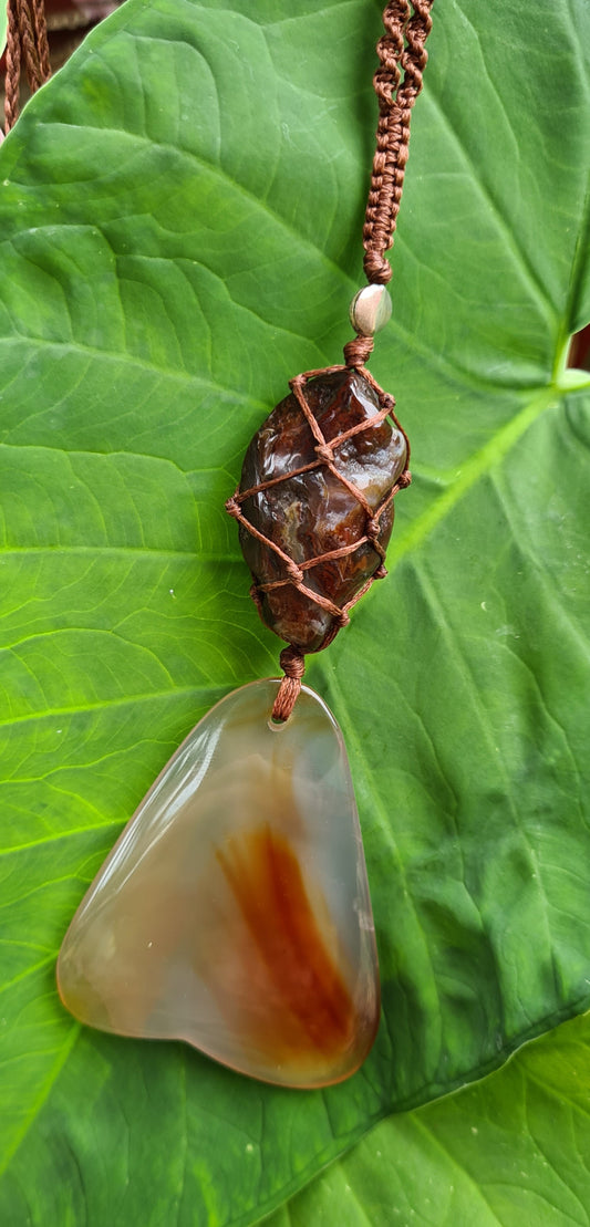 Carnelian & Fire Agate Crystal macrame jewellery