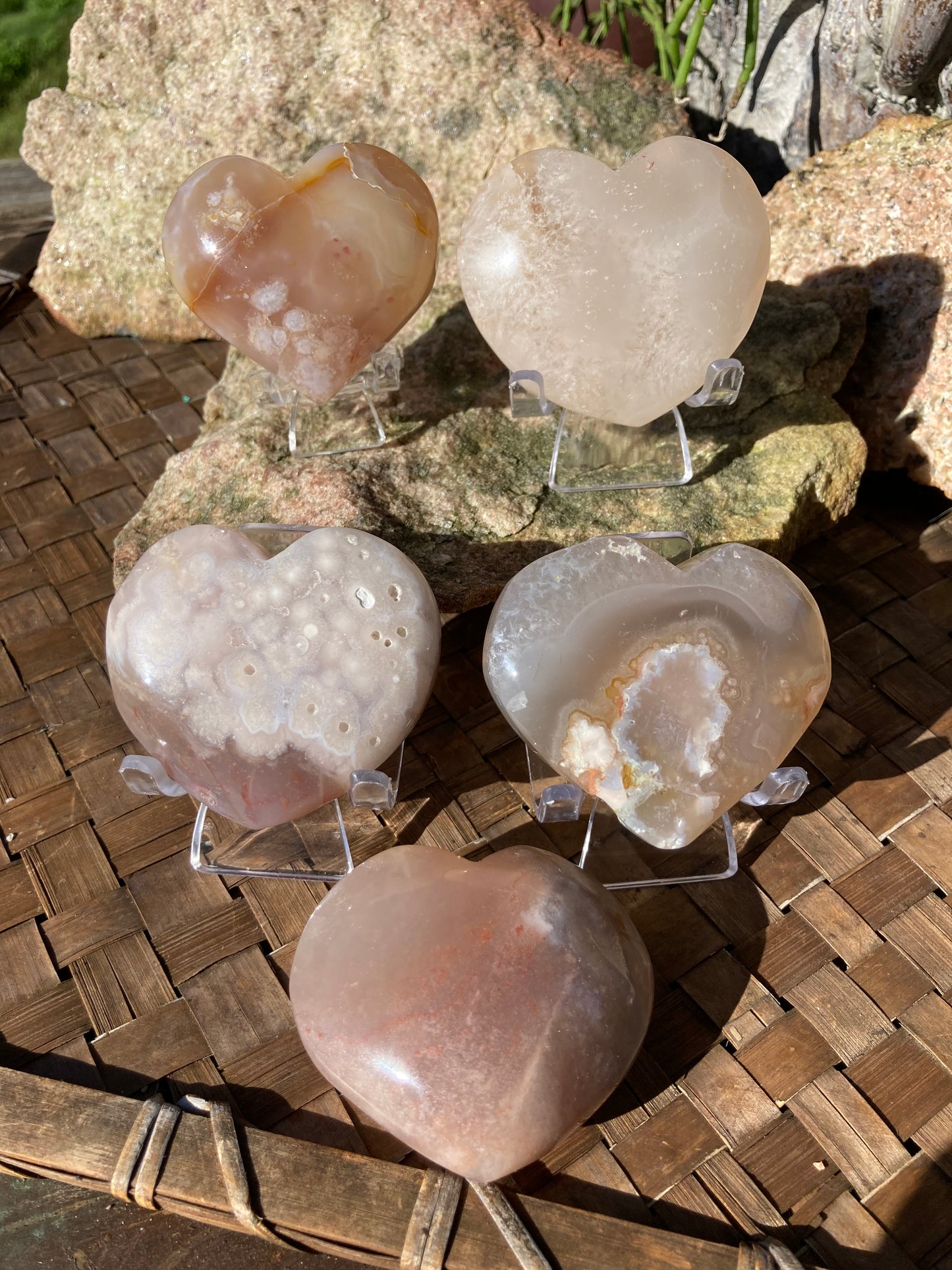 Sakura Agate Hearts