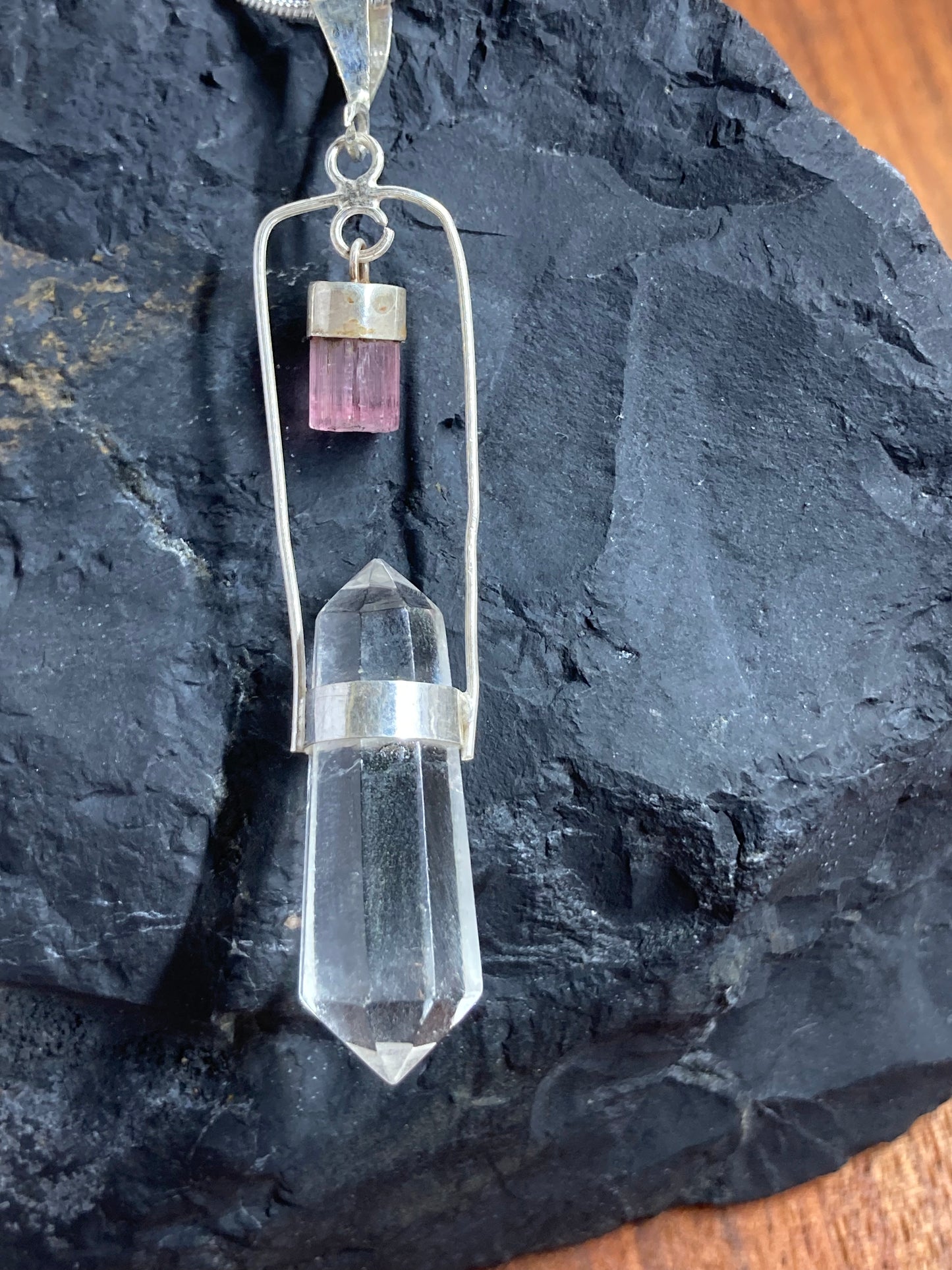 Pink Tourmaline with Clear Quartz Pendant