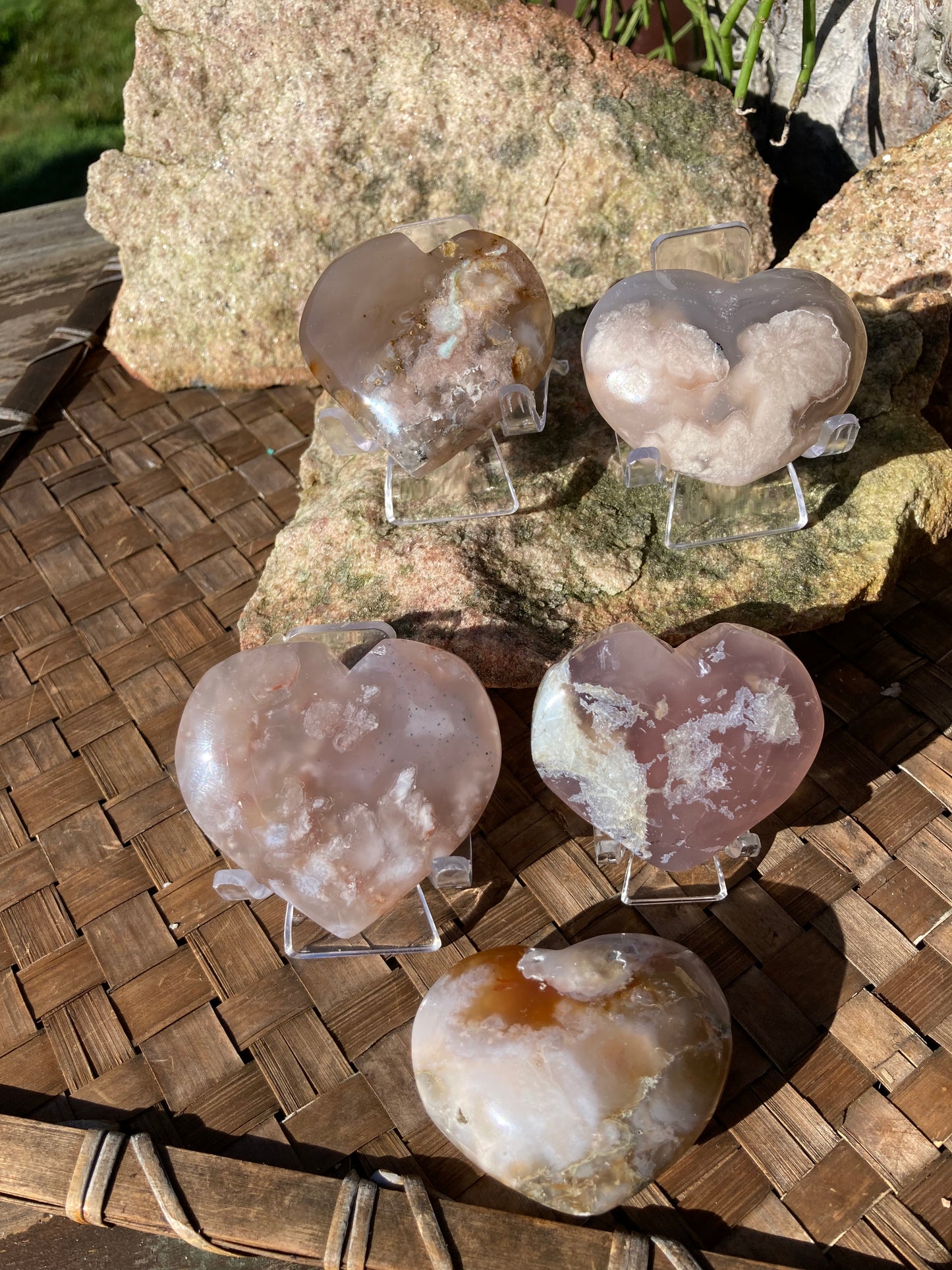 Sakura Agate Hearts