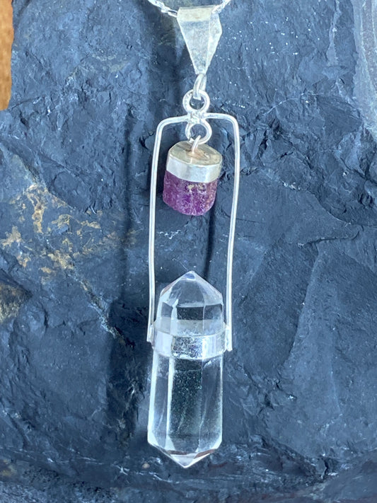 Ruby with Clear Quartz Pendant