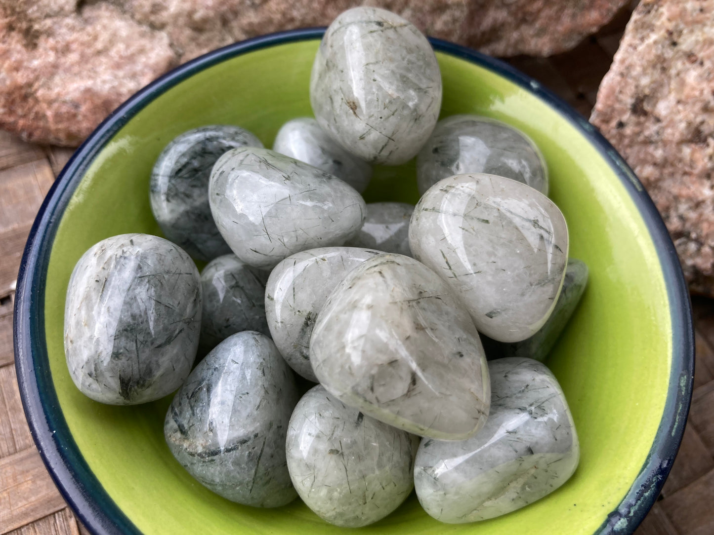 Green Rutile in Quartz Tumble Stone